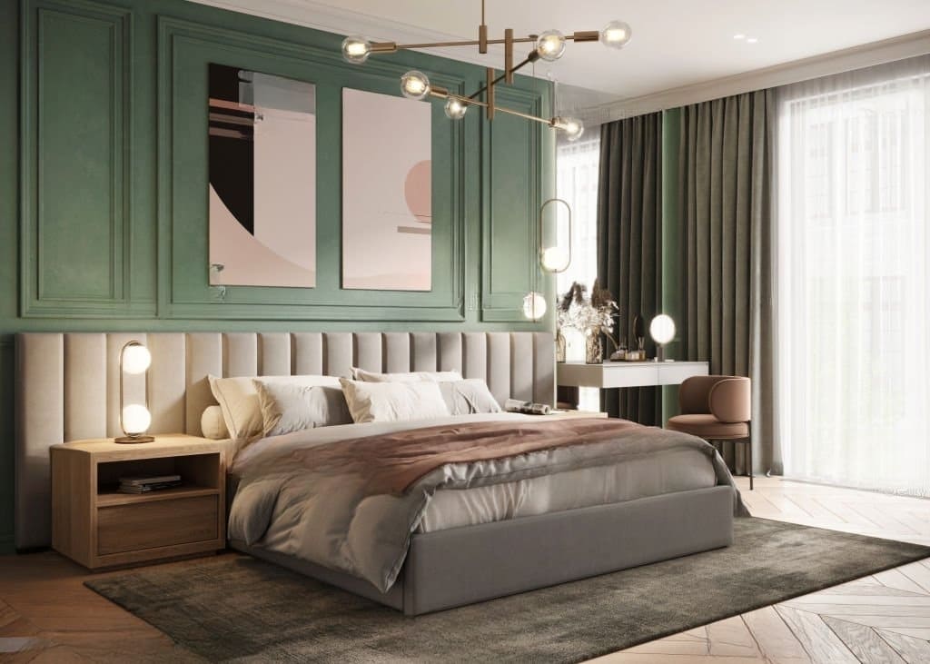 Illustration of a classic home furnished with contemporary art taken from a stock picture